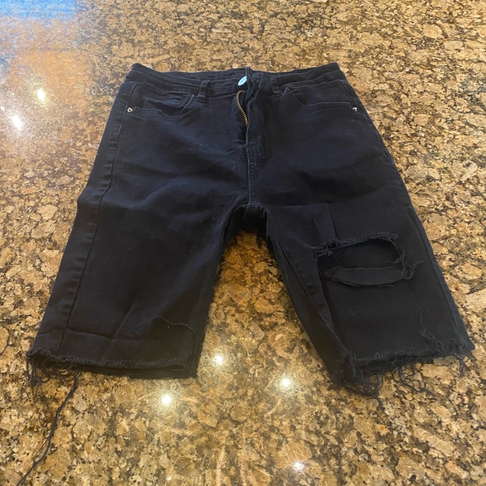 SHEIN Black Distressed Jean Shorts for Women